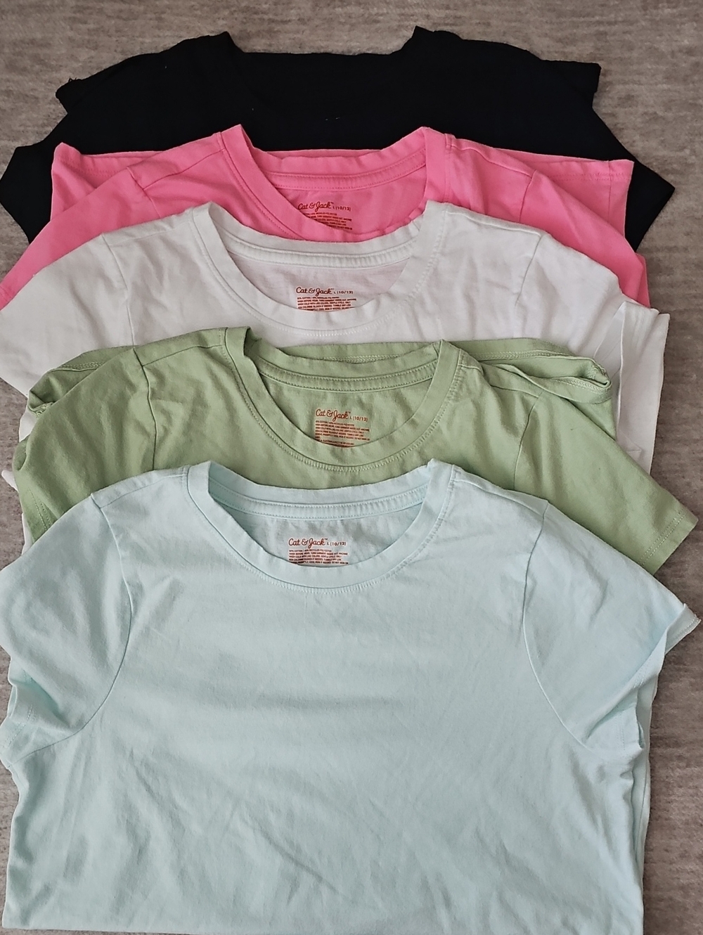 Cat & Jack Short Sleeve Tees in Light Blue, Light Green, White, Pink, Black
